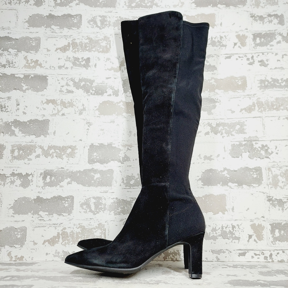 Stuart Weitzman Black Suede Knee-High Heeled Boots